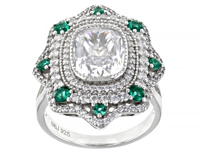 White Cubic Zirconia And Lab Created Green Spinel Rhodium Over Sterling Silver Ring 7.83ctw