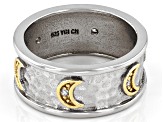 White Cubic Zirconia Rhodium And 14K Yellow Gold Over Sterling Silver Moon Band Ring 0.08ctw