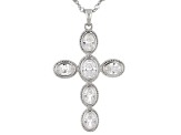 White Cubic Zirconia Rhodium Over Sterling Silver Cross Pendant With Chain 4.92ctw