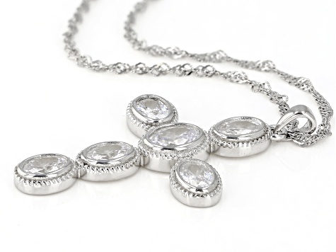 White Cubic Zirconia Rhodium Over Sterling Silver Cross Pendant With Chain 4.92ctw