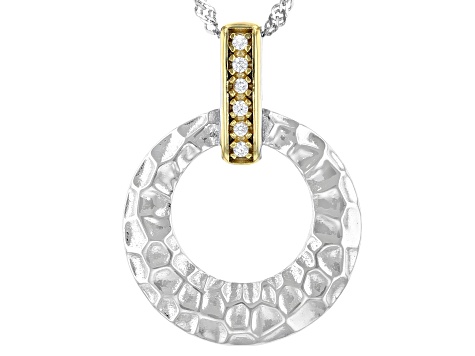 White Cubic Zirconia Rhodium And 14K Yellow Gold Over Sterling Silver Pendant With Chain 0.08ctw