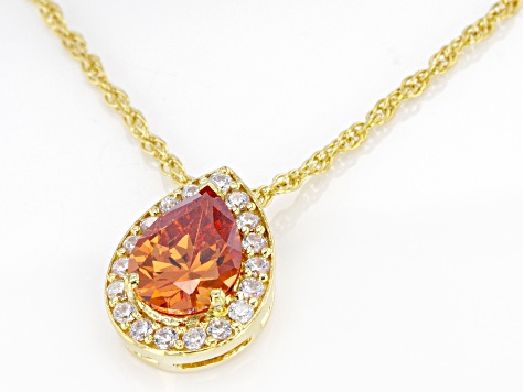 Champagne And White Cubic Zirconia 18K Yellow Gold Over Sterling Silver Pendant With Chain 4.00ctw