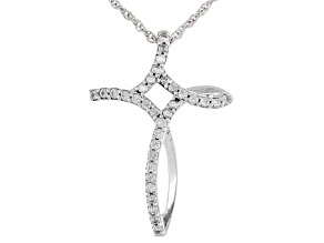 White Cubic Zirconia Platinum Over Sterling Silver Cross Pendant With Chain 1.16ctw