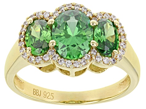 Green And White Cubic Zirconia 18K Yellow Gold Over Sterling Silver Ring 3.68ctw