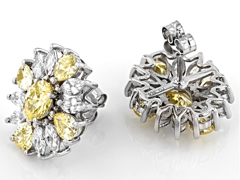 Yellow And White Cubic Zirconia Rhodium Over Sterling Silver Earrings 10.21ctw