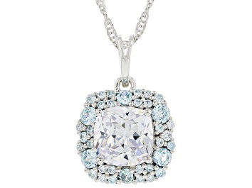 Picture of Blue And White Cubic Zirconia Rhodium Over Sterling Silver Pendant With Chain 9.33ctw