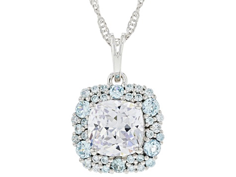 Blue And White Cubic Zirconia Rhodium Over Sterling Silver Pendant With Chain 9.33ctw