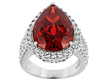 Picture of Red And White Cubic Zirconia Rhodium Over Sterling Silver Ring 22.01ctw