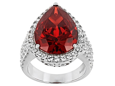 Red And White Cubic Zirconia Rhodium Over Sterling Silver Ring 22.01ctw