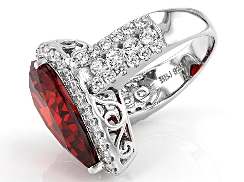 Red And White Cubic Zirconia Rhodium Over Sterling Silver Ring 22.01ctw