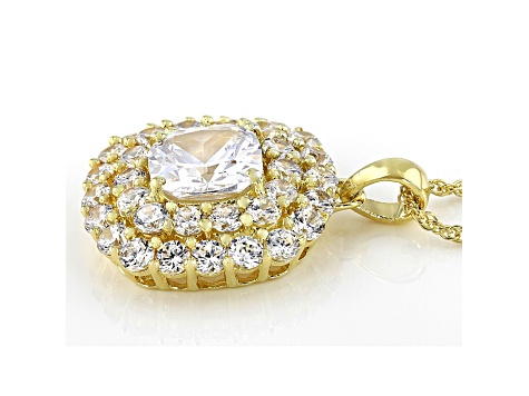 White Cubic Zirconia 18K Yellow Gold Over Sterling Silver Pendant With Chain 11.00ctw