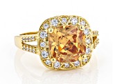 Champagne And White Cubic Zirconia 18K Yellow Gold Over Sterling Silver Ring 8.51ctw