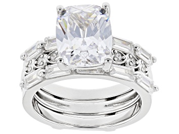 Picture of White Cubic Zirconia Rhodium Over Sterling Silver Ring With Guard 7.32ctw
