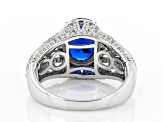 Blue Lab Created Spinel And White Cubic Zirconia Rhodium Over Sterling Silver Ring 5.53ctw