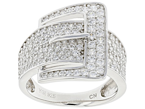 White Cubic Zirconia Rhodium Over Sterling Silver Buckle Ring 1.82ctw