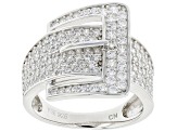 White Cubic Zirconia Rhodium Over Sterling Silver Buckle Ring 1.82ctw