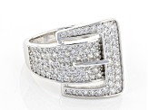 White Cubic Zirconia Rhodium Over Sterling Silver Buckle Ring 1.82ctw