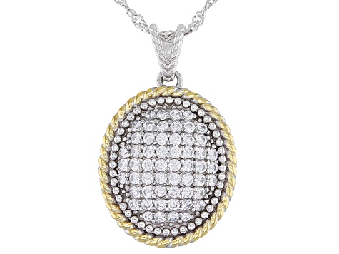 White Cubic Zirconia Rhodium And 14K Yellow Gold Over Sterling Silver Pendant With Chain 1.25ctw
