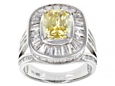 Yellow And White Cubic Zirconia Rhodium Over Sterling Silver Ring 7.92ctw