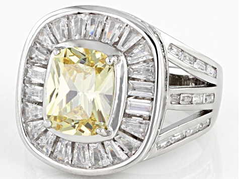 Yellow And White Cubic Zirconia Rhodium Over Sterling Silver Ring 7.92ctw