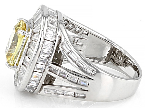 Yellow And White Cubic Zirconia Rhodium Over Sterling Silver Ring 7.92ctw