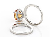 Champagne And White Cubic Zirconia Platinum Over Sterling Silver Ring With Band 6.24ctw
