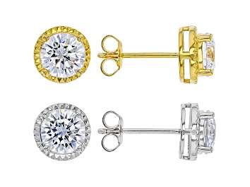 Picture of White Cubic Zirconia Rhodium And 18K Yellow Gold Over Sterling Silver Earring Set of 2 9.20ctw
