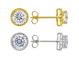 White Cubic Zirconia Rhodium And 18K Yellow Gold Over Sterling Silver Earring Set of 2 9.20ctw