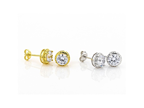 White Cubic Zirconia Rhodium And 18K Yellow Gold Over Sterling Silver Earring Set of 2 9.20ctw