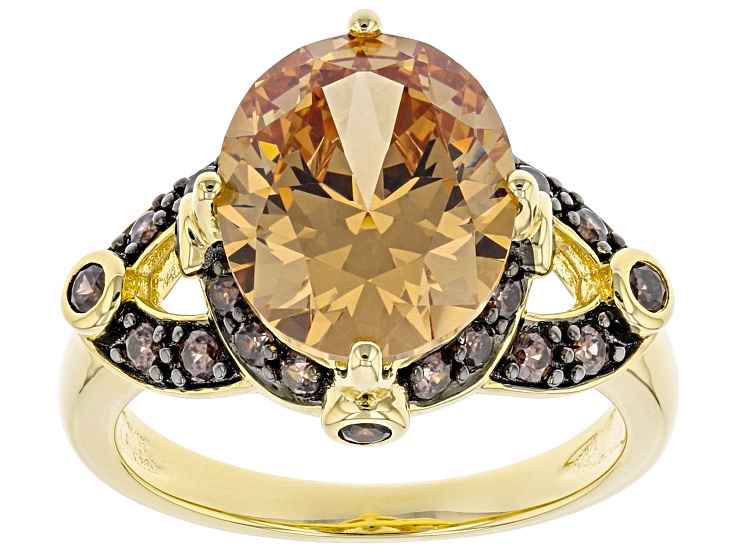 Champagne And Mocha Cubic Zirconia 18K Yellow Gold Over Sterling Silver Ring 9.69ctw