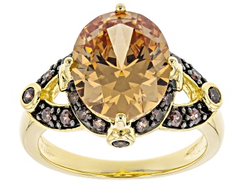 Picture of Champagne And Mocha Cubic Zirconia 18K Yellow Gold Over Sterling Silver Ring 9.69ctw