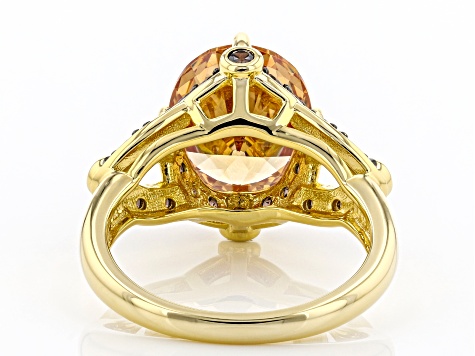 Champagne And Mocha Cubic Zirconia 18K Yellow Gold Over Sterling Silver Ring 9.69ctw
