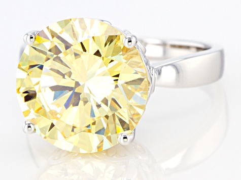 Yellow And White Cubic Zirconia Rhodium Over Sterling Silver Ring 15.10ctw