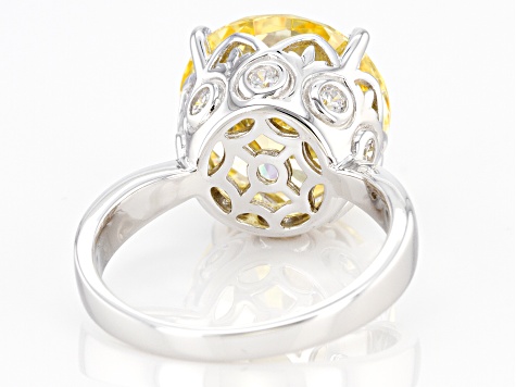 Yellow And White Cubic Zirconia Rhodium Over Sterling Silver Ring 15.10ctw