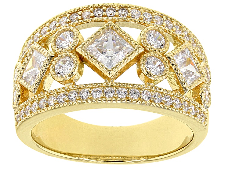 White Cubic Zirconia 18K Yellow Gold Over Sterling Silver