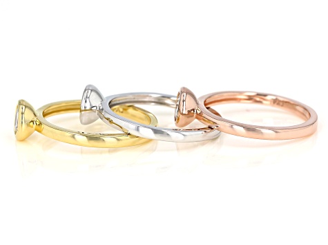 White Cubic Zirconia Rhodium And 18K Yellow And Rose Gold Over Sterling Silver Ring Set 2.43ctw