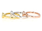 White Cubic Zirconia Rhodium And 18K Yellow And Rose Gold Over Sterling Silver Ring Set 2.43ctw