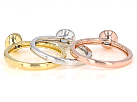 White Cubic Zirconia Rhodium And 18K Yellow And Rose Gold Over 