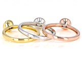 White Cubic Zirconia Rhodium And 18K Yellow And Rose Gold Over Sterling Silver Ring Set 2.43ctw