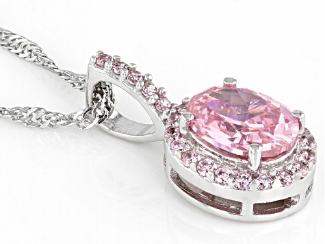 Pink Cubic Zirconia Rhodium Over Sterling Silver Pendant With Chain 3.57ctw