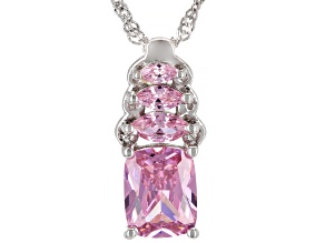 Pink Cubic Zirconia Rhodium Over Sterling Silver Pendant With Chain 4.36ctw
