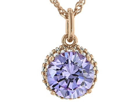 Purple And White Cubic Zirconia 18K Rose Gold Over Sterling Silver Pendant With Chain 3.79ctw
