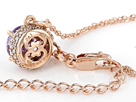 Purple And White Cubic Zirconia 18K Rose Gold Over Sterling Silver Pendant With Chain 3.79ctw