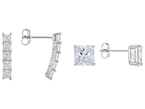 White Cubic Zirconia Platinum Over Sterling Silver Earring Set 8.19ctw