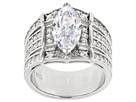 White Cubic Zirconia Rhodium Over Sterling Silver Ring With Bands 5.95ctw (3.31ctw DEW)