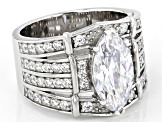 White Cubic Zirconia Rhodium Over Sterling Silver Ring With Bands 5.95ctw (3.31ctw DEW)