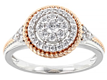 Picture of White Cubic Zirconia Rhodium And 18K Rose Gold Over Sterling Silver Ring 0.93ctw