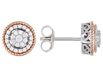 Picture of White Cubic Zirconia Rhodium And 18K Rose Gold Over Sterling Silver Earrings 0.62ctw