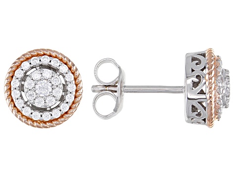 White Cubic Zirconia Rhodium And 18K Rose Gold Over Sterling Silver Earrings 0.62ctw