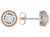 White Cubic Zirconia Rhodium And 18K Rose Gold Over Sterling Silver Earrings 0.62ctw